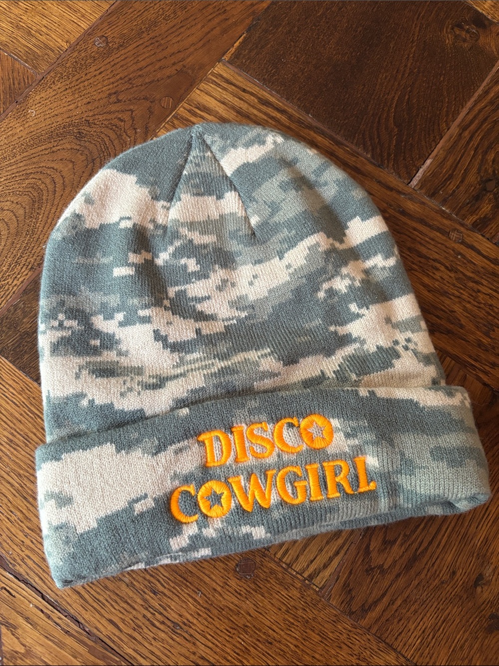 Disco Cowgirl Camouflage Beanie - Gray/Tan